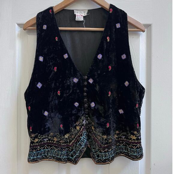 Vintage Together! Mixed Media Colorful Embroidered Detail Dark Boho Vest Small - Picture 2 of 14